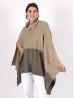 Super Soft Turtle Neck Side Slit Two-Tone Poncho